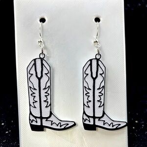 Black and White Cowboy Boot Earrings